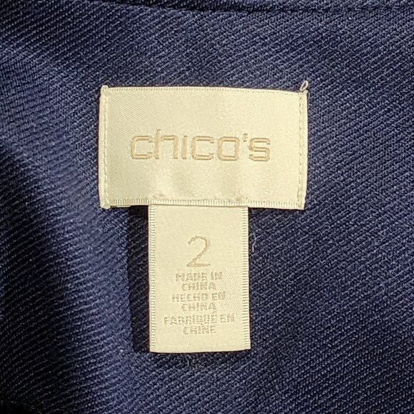 Chico's Navy Blue Blazer Jacket Gold Buttons Stitching Hook Front - Picture 4 of 6